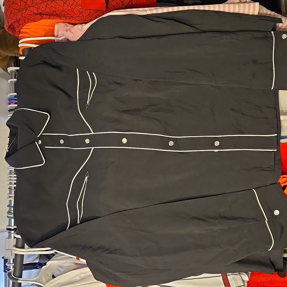 Zara Black Cowboy Pearl Snap Dress Shirt  with White Accents Size Large